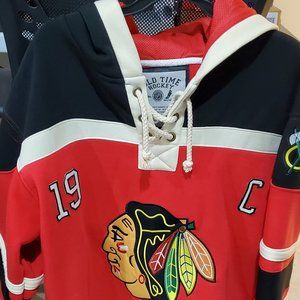 Toews Backhawks stitched hoodie jersey